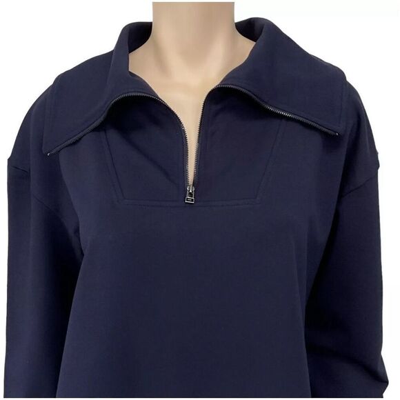 Nordstrom Dark Blue Long Sleeve Partial Zip Sweatshirt Dress Womens Size M NWT - Picture 2 of 7